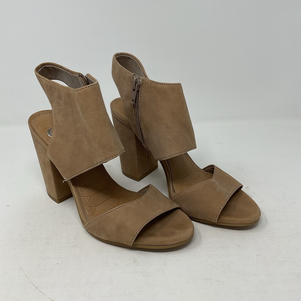 Gianni Bini Shoes Sandals Womens 7M Nude Tan Leather Ankle Strap Block Heel READ